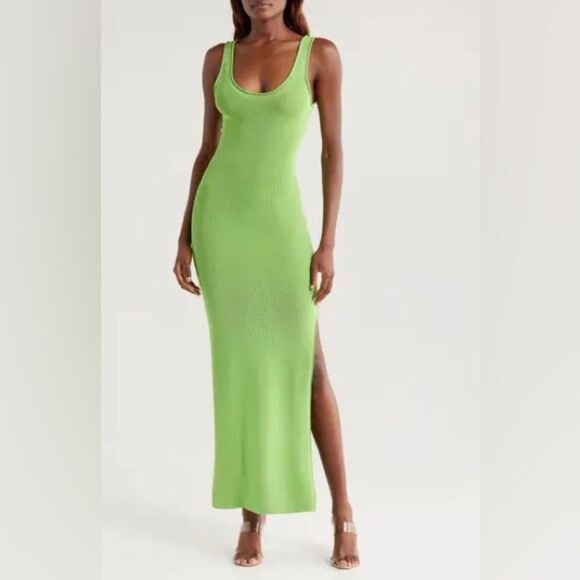 Good American Dresses & Skirts - NWT Good American Women's Lime Green Rib Knit Bodycon Maxi Dress Flaw Size Large